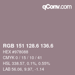 カラーコード: RGB 151 128.6 136.6 | qconv.com