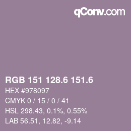 カラーコード: RGB 151 128.6 151.6 | qconv.com