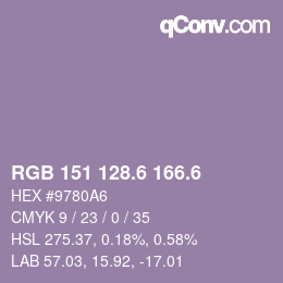 カラーコード: RGB 151 128.6 166.6 | qconv.com