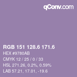カラーコード: RGB 151 128.6 171.6 | qconv.com
