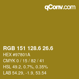 カラーコード: RGB 151 128.6 26.6 | qconv.com