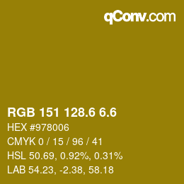 カラーコード: RGB 151 128.6 6.6 | qconv.com