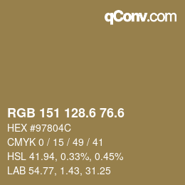 カラーコード: RGB 151 128.6 76.6 | qconv.com