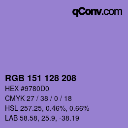 颜色代码: RGB 151 128 208 | qconv.com