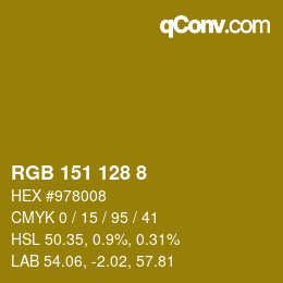 カラーコード: RGB 151 128 8 | qconv.com