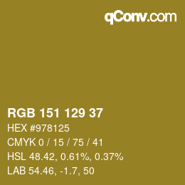 Color code: RGB 151 129 37 | qconv.com