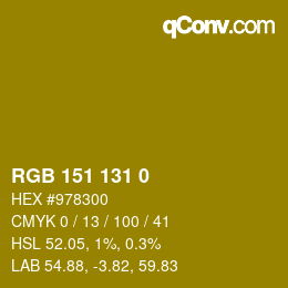 Color code: RGB 151 131 0 | qconv.com