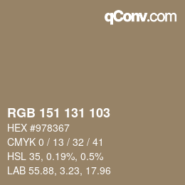 Color code: RGB 151 131 103 | qconv.com