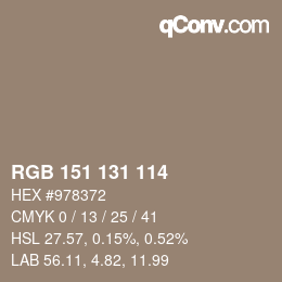 Color code: RGB 151 131 114 | qconv.com