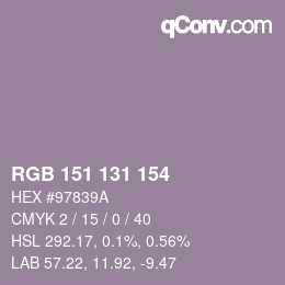 Color code: RGB 151 131 154 | qconv.com