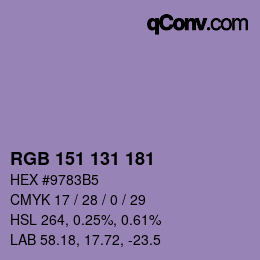 Color code: RGB 151 131 181 | qconv.com