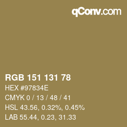 Color code: RGB 151 131 78 | qconv.com
