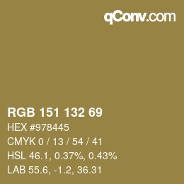 Color code: RGB 151 132 69 | qconv.com