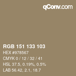 Color code: RGB 151 133 103 | qconv.com