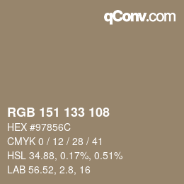 Color code: RGB 151 133 108 | qconv.com