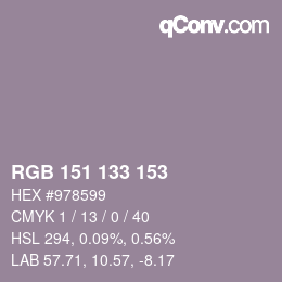 Código de color: RGB 151 133 153 | qconv.com