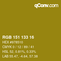 Color code: RGB 151 133 16 | qconv.com