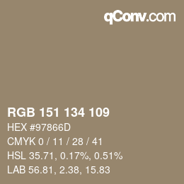 Color code: RGB 151 134 109 | qconv.com