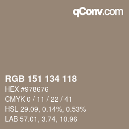 Color code: RGB 151 134 118 | qconv.com