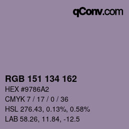Color code: RGB 151 134 162 | qconv.com
