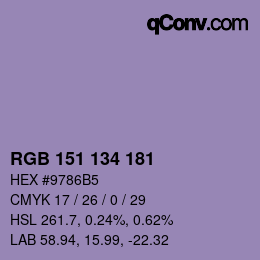 Color code: RGB 151 134 181 | qconv.com