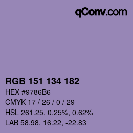 Color code: RGB 151 134 182 | qconv.com