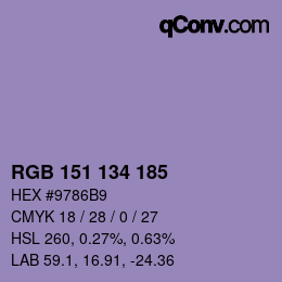 カラーコード: RGB 151 134 185 | qconv.com