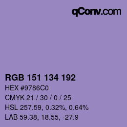 Color code: RGB 151 134 192 | qconv.com