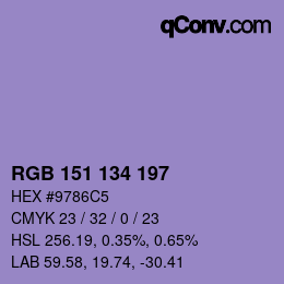 Color code: RGB 151 134 197 | qconv.com