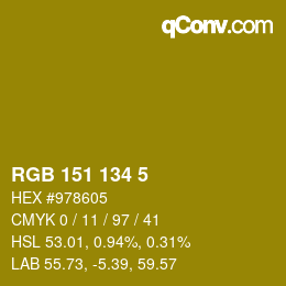 Color code: RGB 151 134 5 | qconv.com