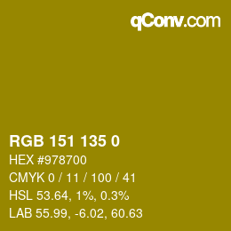 颜色代码: RGB 151 135 0 | qconv.com