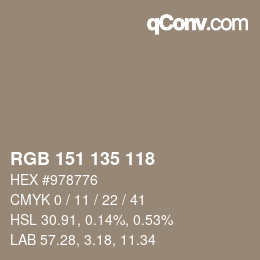 Color code: RGB 151 135 118 | qconv.com