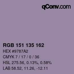 颜色代码: RGB 151 135 162 | qconv.com