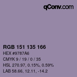 颜色代码: RGB 151 135 166 | qconv.com