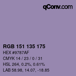 カラーコード: RGB 151 135 175 | qconv.com