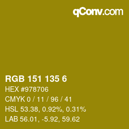 カラーコード: RGB 151 135 6 | qconv.com
