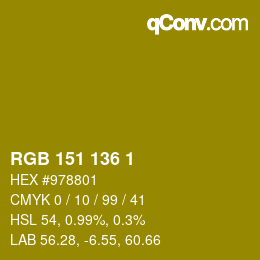 Color code: RGB 151 136 1 | qconv.com