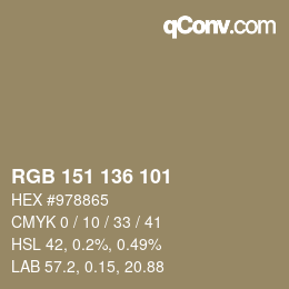 Color code: RGB 151 136 101 | qconv.com