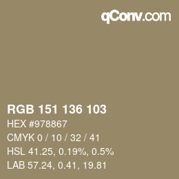 カラーコード: RGB 151 136 103 | qconv.com