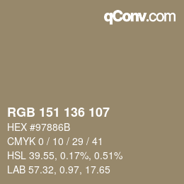 Color code: RGB 151 136 107 | qconv.com