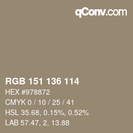 Color code: RGB 151 136 114 | qconv.com