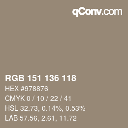 Color code: RGB 151 136 118 | qconv.com