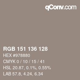 Color code: RGB 151 136 128 | qconv.com