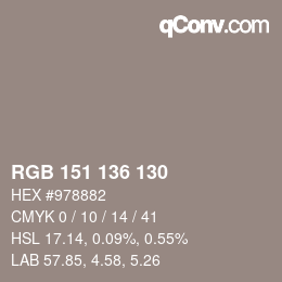 Código de color: RGB 151 136 130 | qconv.com