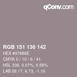 Color code: RGB 151 136 142 | qconv.com