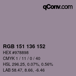 Color code: RGB 151 136 152 | qconv.com