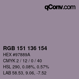 Color code: RGB 151 136 154 | qconv.com