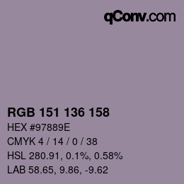 Color code: RGB 151 136 158 | qconv.com