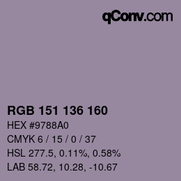 Color code: RGB 151 136 160 | qconv.com