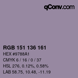 Color code: RGB 151 136 161 | qconv.com